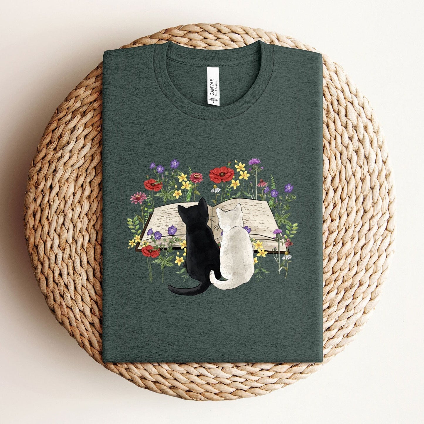 Floral Cat Book Tee V6
