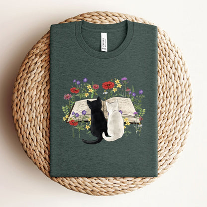 Floral Cat Book Tee V6
