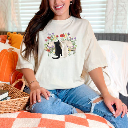 Floral Cat Book Tee V6