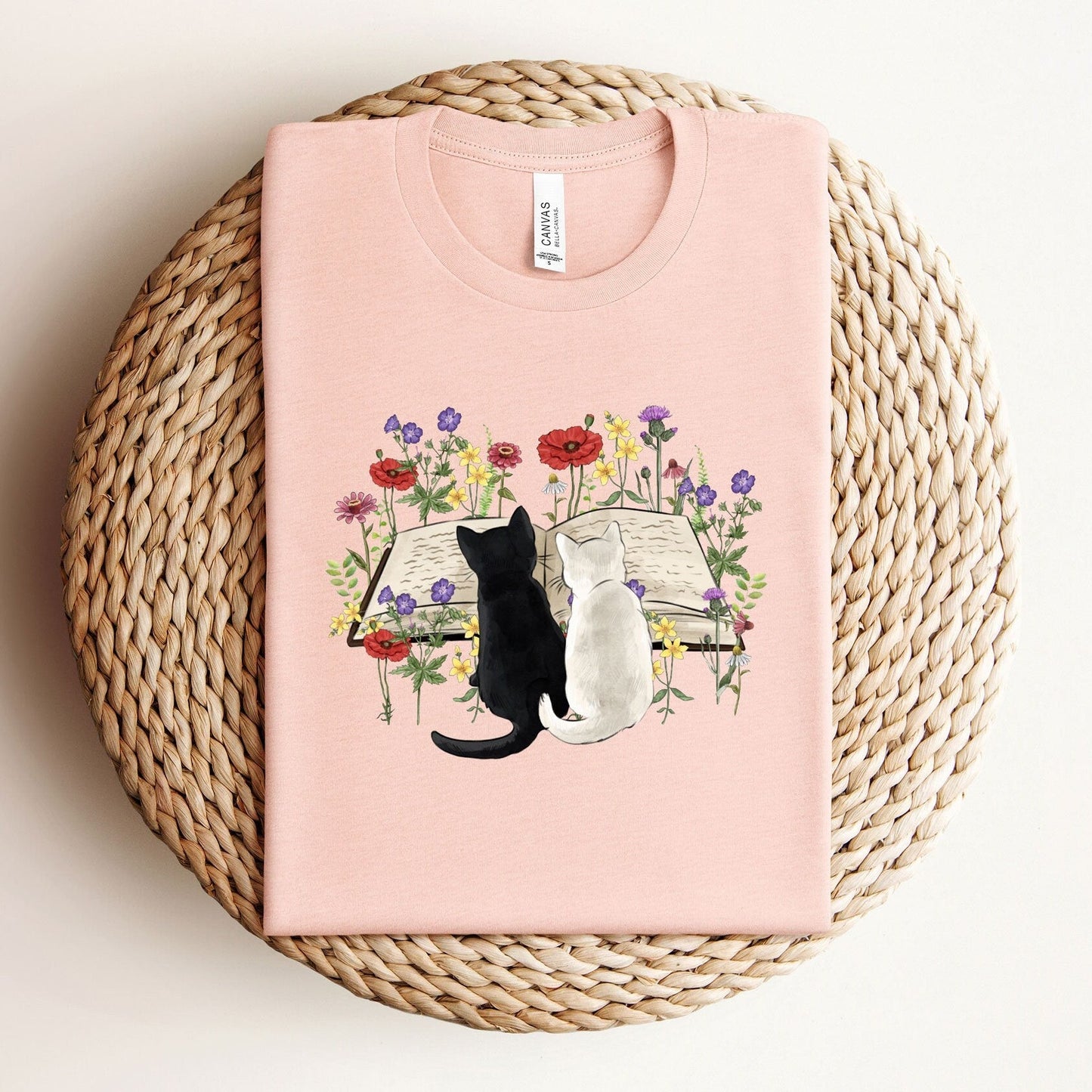 Floral Cat Book Tee V6