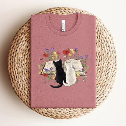 Floral Cat Book Tee V6